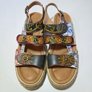 L'artiste Yahima Espadrilles Boho Multicolor Floral Casual Platform Sandal Sz 38